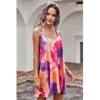 U Neck Gradient Color Printed Sling Sleeveless Swing Mini Dress