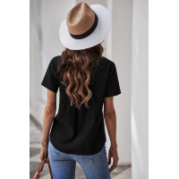 Black Textured Short Sleeve Top