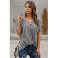 Gray Plain Short Sleeve Twist Tee