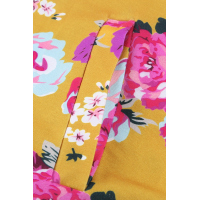  Yellow Cowl Neck Floral Print Hoodie with Striped Detail