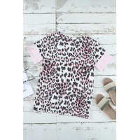 Pink Fierce Leopard Print Color Blocking Tee