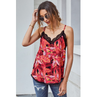 Red Print Lace Cami Tank