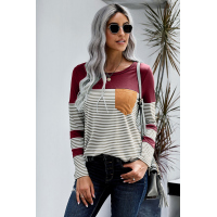 Wine Pinstripe Patch Pocket Top