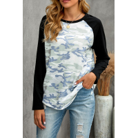 Green Camo Long Sleeve Top with Elbow Patches