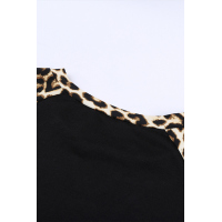 Black Leopard Stitching Long Sleeve Top