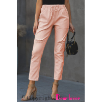 Pink Pocketed Denim Joggers