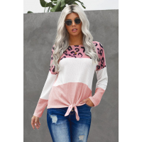 Pink Color Block Leopard Tie Top