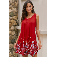 Red Crew Neck A-Line Daily Beach Floral Dress