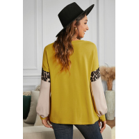 Yellow Cheetah Detail Balloon Sleeve Top