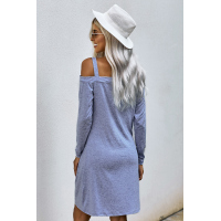 Sky Blue Cold Shoulder Twist Knit Mini Dress