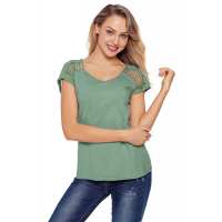 Green Ripped Hollow Out Shoulder Tie Dye T-Shirt Top