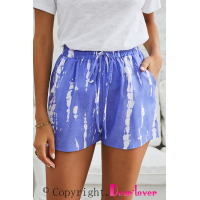 Blue Tie Dye Drawstring Casual Shorts