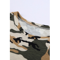 Green Camouflage Print Ruffled Cap Sleeve T-shirt