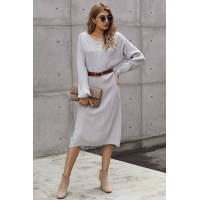 Gray Ribbed Midi Sweater Dress