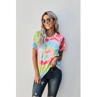 Red Raglan Sleeves Tie Dyed Tee