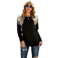 Black Long Sleeve Top With Leopard Snakeskin Print