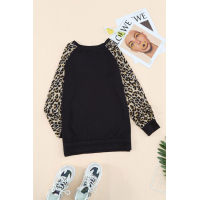 Black Leopard Sleeves Christmas Tree Print Top