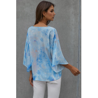 Sky Blue Tie Dye V Neck Top