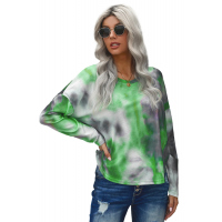 V-neck Knotted Green Tie-dye Top