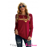 Burgundy THANKFUL Print Off Shoulder Long Sleeve Top without Strap