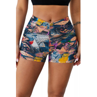 Black Printed High Waist Lift Up Yoga Shorts