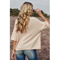 Beige V-neck Dropped Sleeve Heart Print Slouchy Top