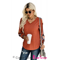 Orange Contrast Eyelet Thermal Knit Top