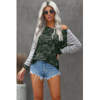 Camo Striped Splicing Casual Blouse