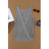 Gray Crisscross Hollow-out Knit Tank Top