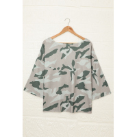 Oversize Camo Print Long Sleeve Top