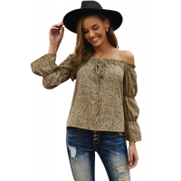 Frilled Off-the-shoulder Cheetah Blouse