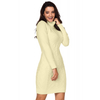 Apricot Cable Knit High Neck Sweater Dress