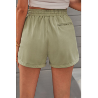 Army Green Drawstring Elastic Waist Casual Shorts with Pockets