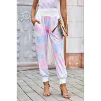 Multicolor Tie-dye Pocket Casual Pants With Slit