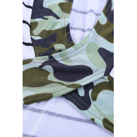 Stripe Green Camo Printed Open Back Short Sleeve T Shirt 