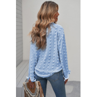 Sky Blue Long Sleeve Button Fuzzy Polka Dot Shirt