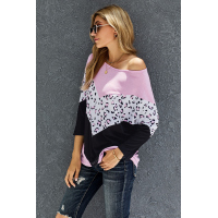 Pink Checkered V Dolman Top