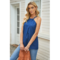 Blue Halter Neck Denim Tank Top