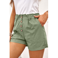 Army Green Cuffed High Waist Shorts