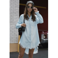 Sky Blue Denim Long Sleeve Shirt Dress