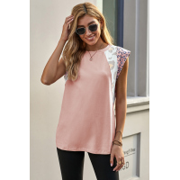 Pink Leopard Cap Sleeve Casual Top