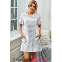 Striped Casual Short Dress with Pocket