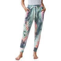 Dark Blue Tie-dye Color Block Drawstring Pants