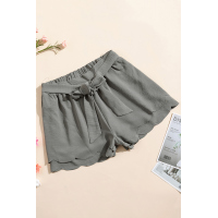 Gray Scalloped Tie Front Shorts