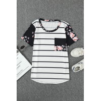 Black Striped T-shirt with Patch Pocket