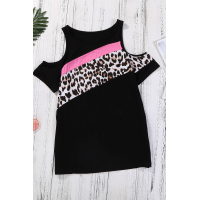 Leopard Patchwork Cold Shoulder T-shirt 