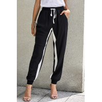 Black Casual Striped Drawstring Pants