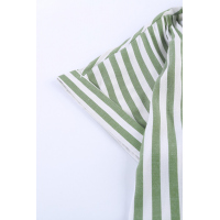 Green Short Sleeve Buttoned Striped Print Blouse