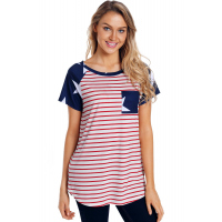 Star Short Sleeves Red Navy American Flag T-shirt