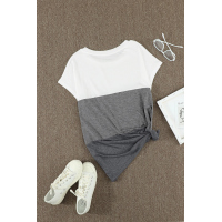 Gray Colorblock Pocketed Cap Sleeve Top